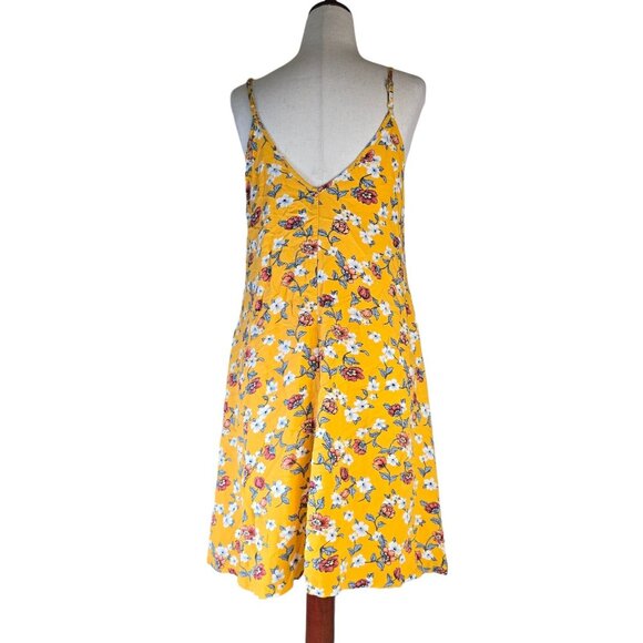 Floral Sundress Size Medium Yellow Flower Print Dress Summer Boho Beach Resort - Picture 4 of 15